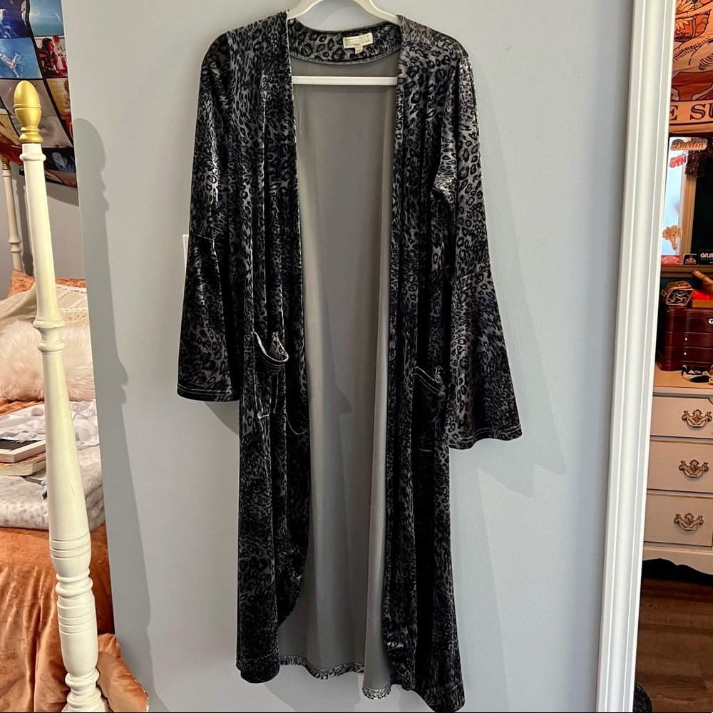 Leopard cardigan duster crushed velvet